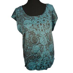 The Limited Womens XL Blue & Brown Abstract Short Sleeve‎ Blouse